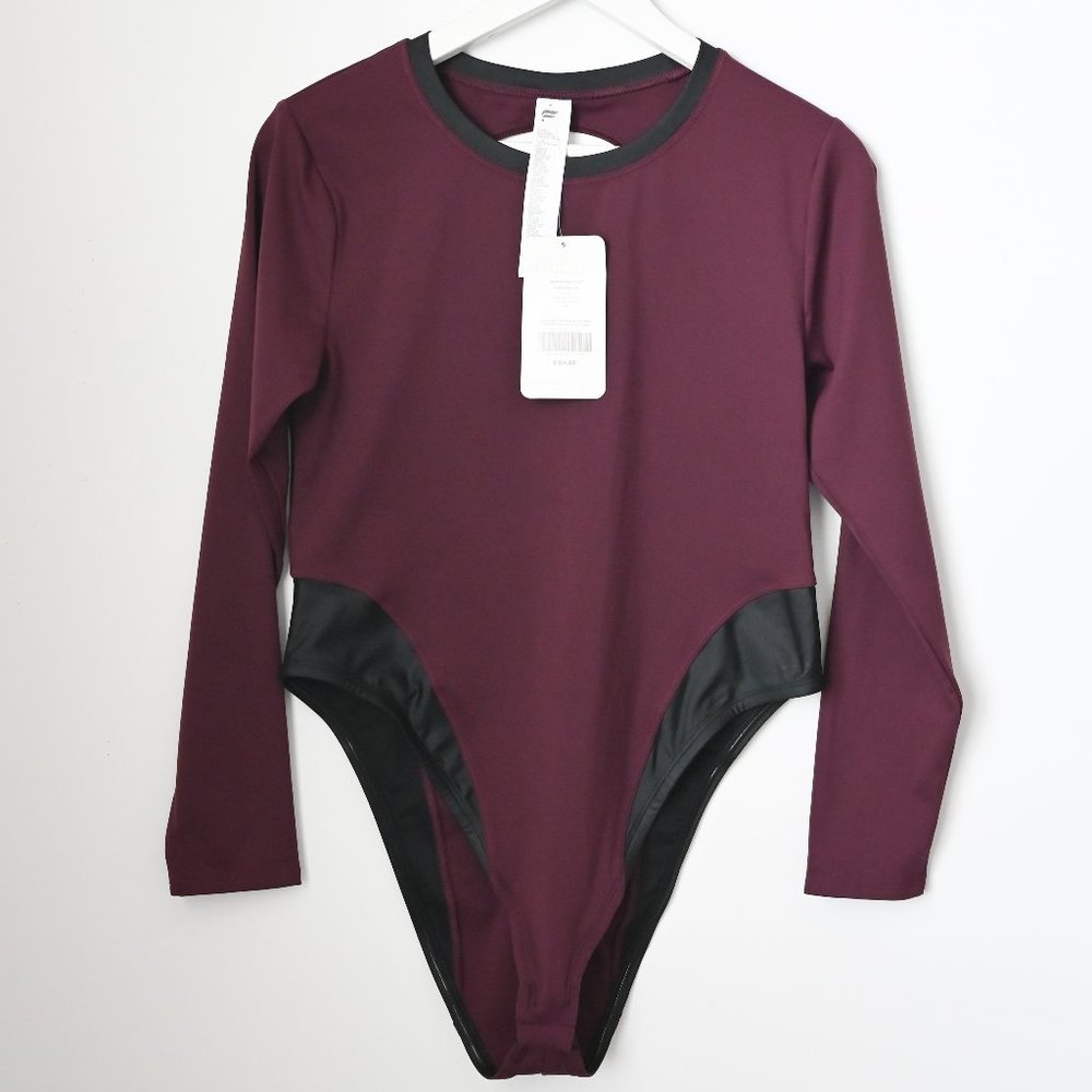 FABLETICS Maroon Long Sleeve Karleen Bodysuit with Black Trim - Lg (10/12) - NWT